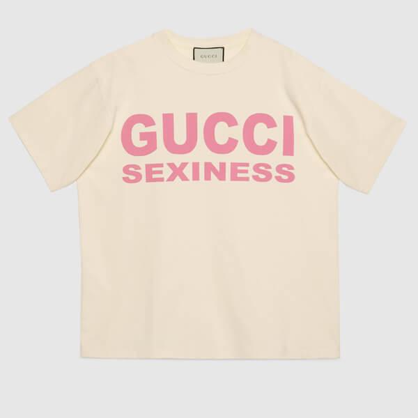 グッチ Tシャツ偽物◆SEXNESSプリント オーバーサイズ Tシャツ 4色 616036XJCK